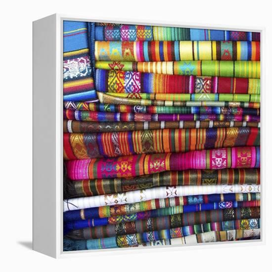 Colorful Blankets at Indigenous Market in Pisac, Peru-Miva Stock-Framed Premier Image Canvas