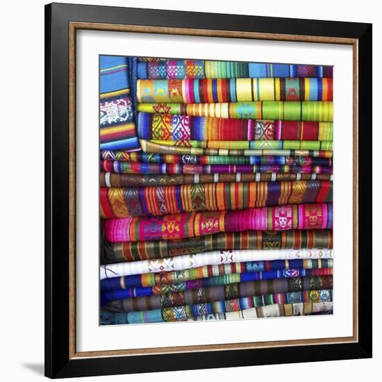 Colorful Blankets at Indigenous Market in Pisac, Peru-Miva Stock-Framed Photographic Print