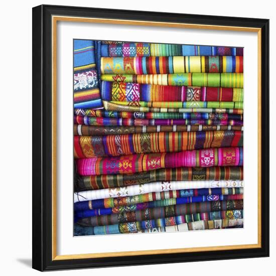 Colorful Blankets at Indigenous Market in Pisac, Peru-Miva Stock-Framed Photographic Print