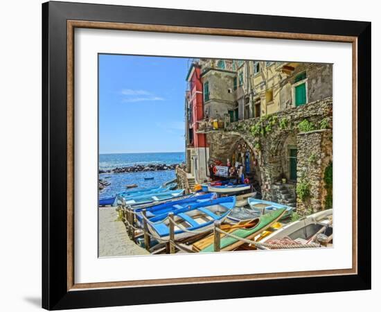 Colorful Boats in Marina of Riomaggiore 5 Terre-Markus Bleichner-Framed Art Print