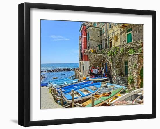 Colorful Boats in Marina of Riomaggiore 5 Terre-Markus Bleichner-Framed Art Print