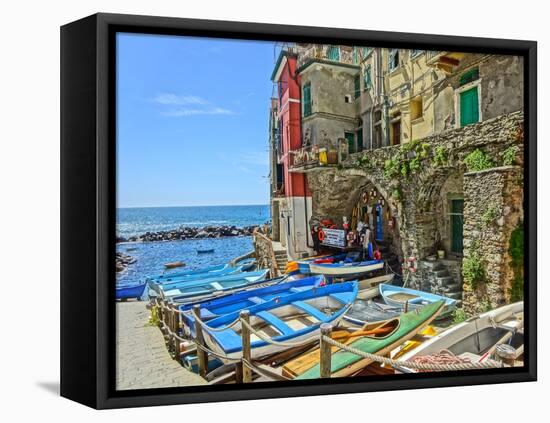 Colorful Boats in Marina of Riomaggiore 5 Terre-Markus Bleichner-Framed Stretched Canvas