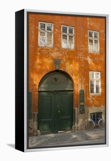 Colorful Building with Bikes Parked Outside, Copenhagen, Denmark-Inger Hogstrom-Framed Premier Image Canvas