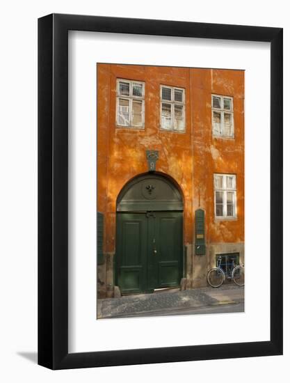 Colorful Building with Bikes Parked Outside, Copenhagen, Denmark-Inger Hogstrom-Framed Photographic Print