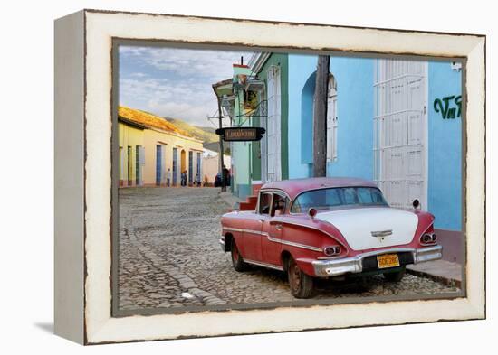 Colorful Buildings and 1958 Chevrolet Biscayne, Trinidad, Cuba-Adam Jones-Framed Premier Image Canvas