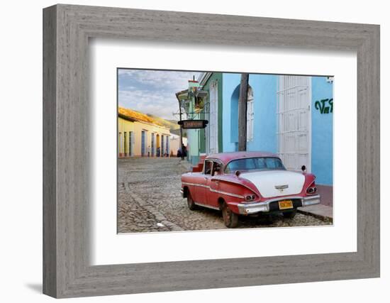 Colorful Buildings and 1958 Chevrolet Biscayne, Trinidad, Cuba-Adam Jones-Framed Photographic Print