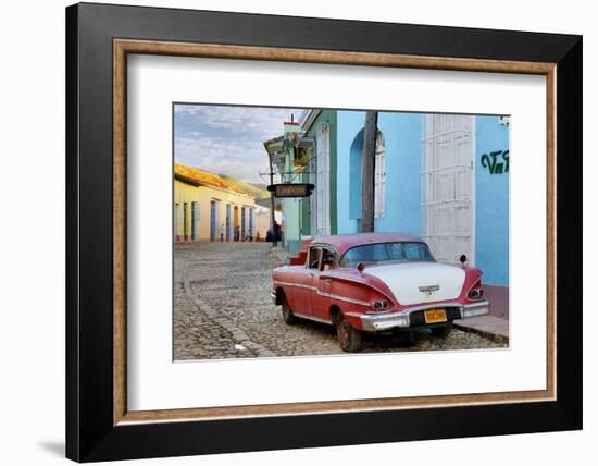 Colorful Buildings and 1958 Chevrolet Biscayne, Trinidad, Cuba-Adam Jones-Framed Photographic Print