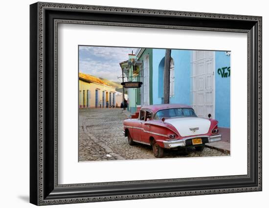 Colorful Buildings and 1958 Chevrolet Biscayne, Trinidad, Cuba-Adam Jones-Framed Photographic Print