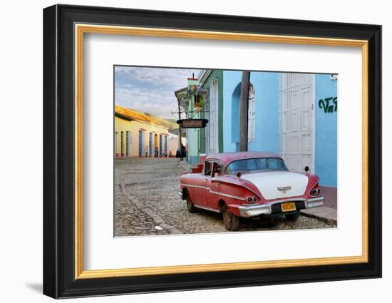 Colorful Buildings and 1958 Chevrolet Biscayne, Trinidad, Cuba-Adam Jones-Framed Photographic Print