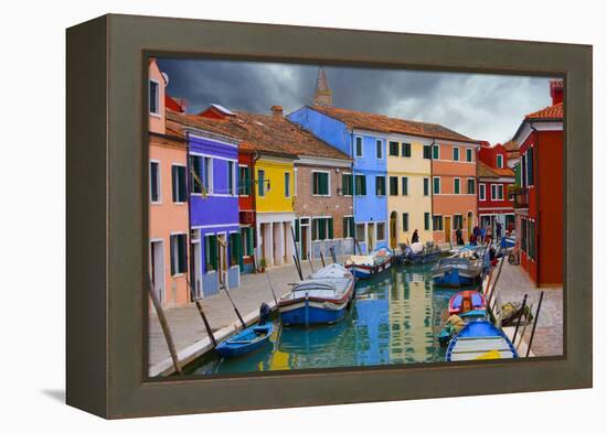 Colorful Buildings Line Canal with Boats, Burano Island, Venice, Italy-Jaynes Gallery-Framed Premier Image Canvas