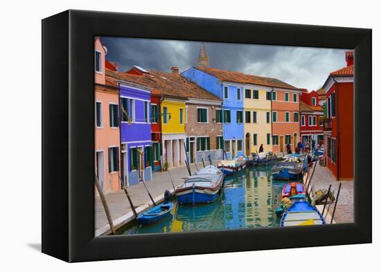 Colorful Buildings Line Canal with Boats, Burano Island, Venice, Italy-Jaynes Gallery-Framed Premier Image Canvas