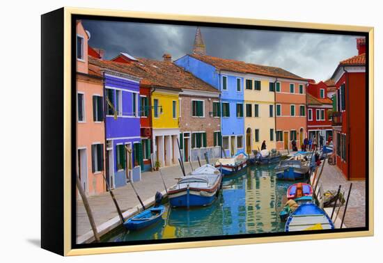 Colorful Buildings Line Canal with Boats, Burano Island, Venice, Italy-Jaynes Gallery-Framed Premier Image Canvas