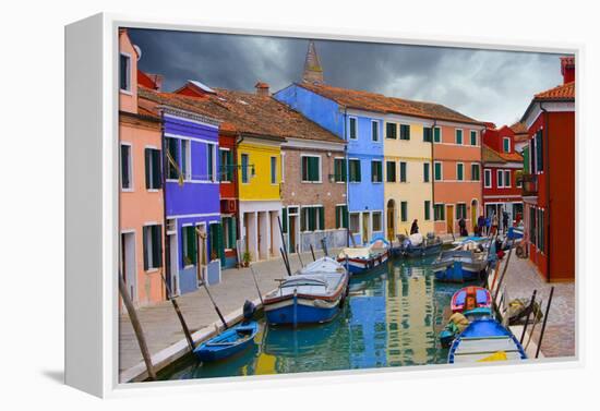 Colorful Buildings Line Canal with Boats, Burano Island, Venice, Italy-Jaynes Gallery-Framed Premier Image Canvas