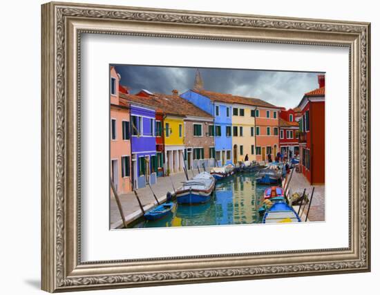 Colorful Buildings Line Canal with Boats, Burano Island, Venice, Italy-Jaynes Gallery-Framed Photographic Print