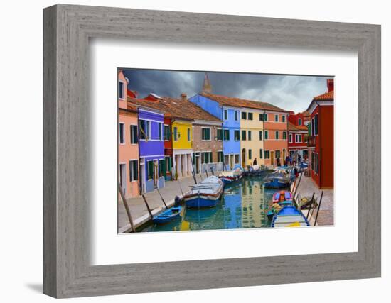Colorful Buildings Line Canal with Boats, Burano Island, Venice, Italy-Jaynes Gallery-Framed Photographic Print