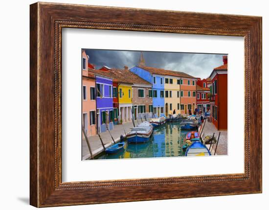 Colorful Buildings Line Canal with Boats, Burano Island, Venice, Italy-Jaynes Gallery-Framed Photographic Print