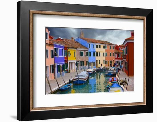 Colorful Buildings Line Canal with Boats, Burano Island, Venice, Italy-Jaynes Gallery-Framed Photographic Print