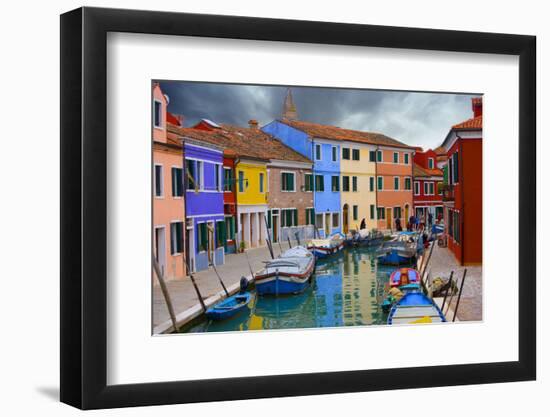 Colorful Buildings Line Canal with Boats, Burano Island, Venice, Italy-Jaynes Gallery-Framed Photographic Print