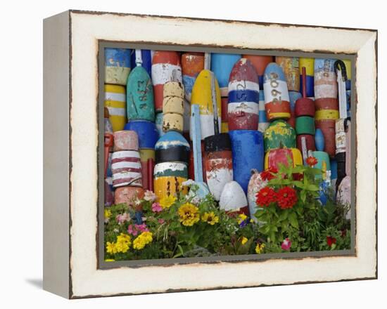 Colorful Buoys on Wall, Rockport, Massachusetts, USA-Adam Jones-Framed Premier Image Canvas