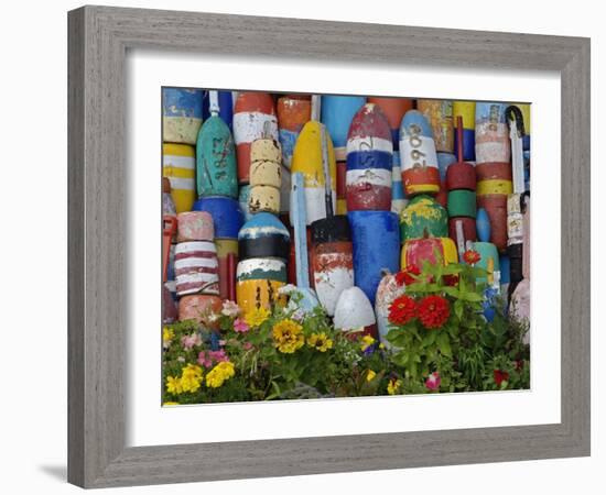 Colorful Buoys on Wall, Rockport, Massachusetts, USA-Adam Jones-Framed Photographic Print