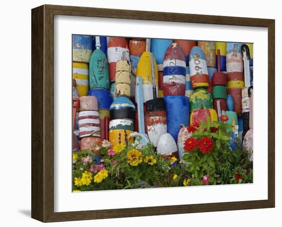 Colorful Buoys on Wall, Rockport, Massachusetts, USA-Adam Jones-Framed Photographic Print