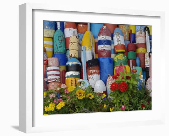 Colorful Buoys on Wall, Rockport, Massachusetts, USA-Adam Jones-Framed Photographic Print