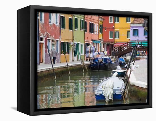Colorful Burano City Homes Reflecting in the Canal, Italy-Terry Eggers-Framed Premier Image Canvas