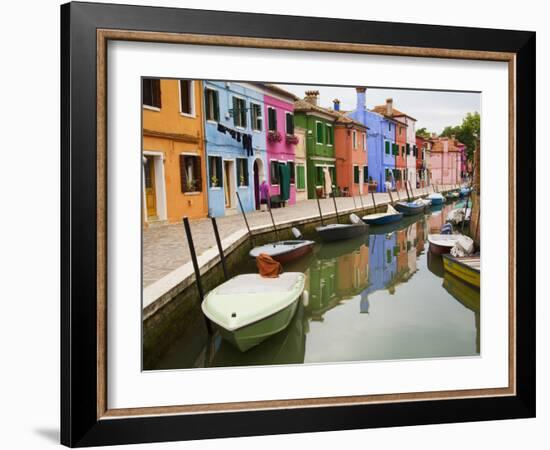 Colorful Burano City Homes Reflecting in the Canal, Italy-Terry Eggers-Framed Photographic Print