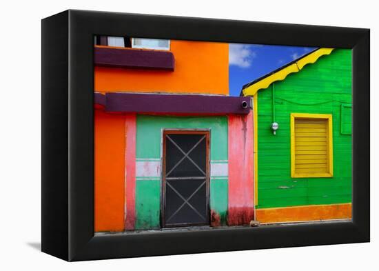 Colorful Caribbean Houses Tropical Vivid Colors Isla Mujeres Mexico-holbox-Framed Premier Image Canvas