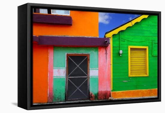 Colorful Caribbean Houses Tropical Vivid Colors Isla Mujeres Mexico-holbox-Framed Premier Image Canvas