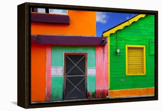 Colorful Caribbean Houses Tropical Vivid Colors Isla Mujeres Mexico-holbox-Framed Premier Image Canvas