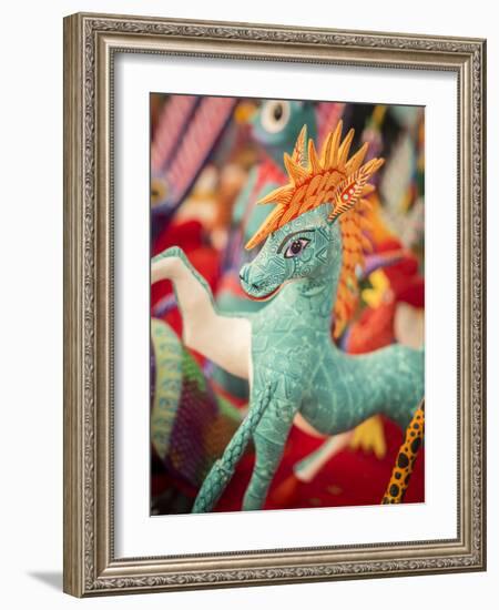 Colorful carved wooden figure (alebrije) of a horse, Oaxaca valley, Oaxaca, Mexico, North America-Melissa Kuhnell-Framed Photographic Print