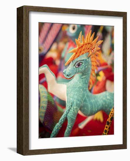 Colorful carved wooden figure (alebrije) of a horse, Oaxaca valley, Oaxaca, Mexico, North America-Melissa Kuhnell-Framed Photographic Print