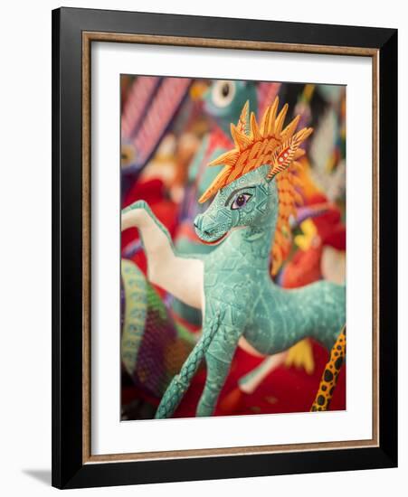 Colorful carved wooden figure (alebrije) of a horse, Oaxaca valley, Oaxaca, Mexico, North America-Melissa Kuhnell-Framed Photographic Print