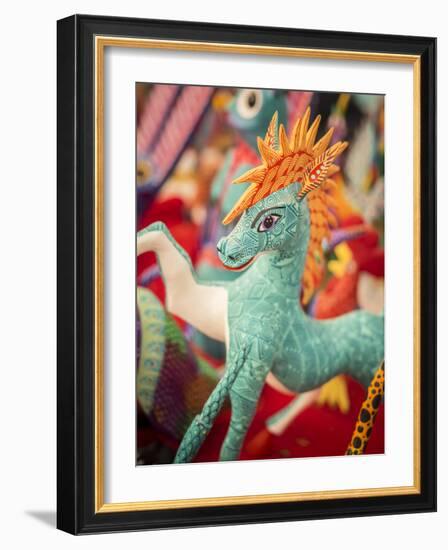 Colorful carved wooden figure (alebrije) of a horse, Oaxaca valley, Oaxaca, Mexico, North America-Melissa Kuhnell-Framed Photographic Print