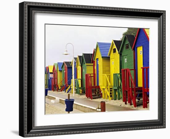 Colorful Changing Houses, False Bay Beach, St James, South Africa-Charles Crust-Framed Photographic Print
