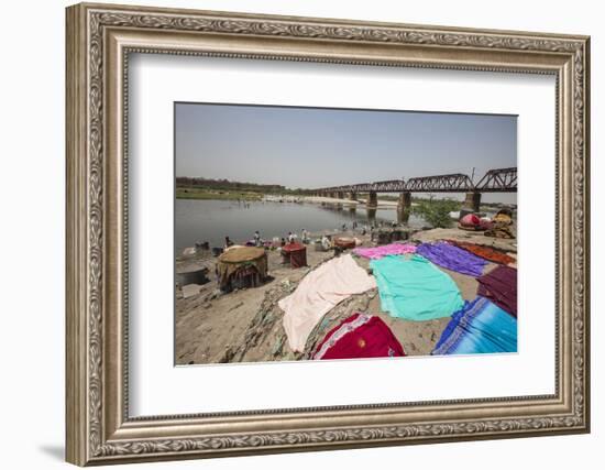 Colorful Clothes Drying in the Sun on the Banks of the River Yamuna-Roberto Moiola-Framed Photographic Print