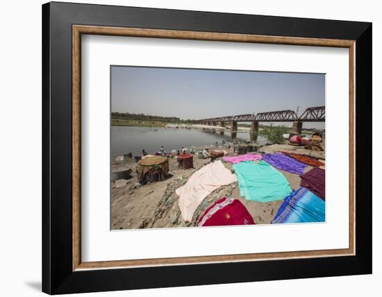 Colorful Clothes Drying in the Sun on the Banks of the River Yamuna-Roberto Moiola-Framed Photographic Print