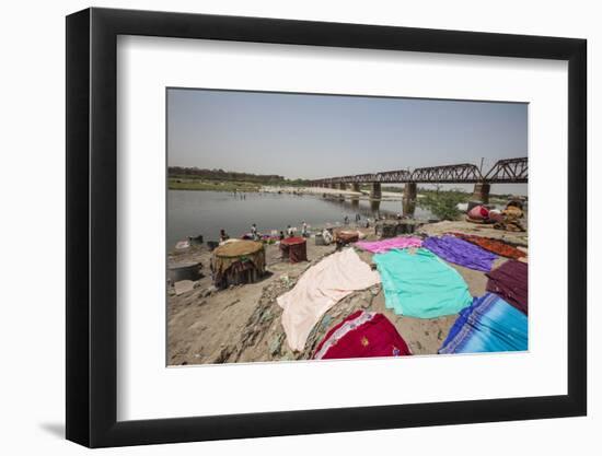 Colorful Clothes Drying in the Sun on the Banks of the River Yamuna-Roberto Moiola-Framed Photographic Print