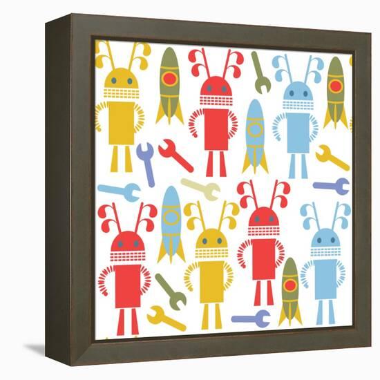 Colorful Cute Robots and Monsters Pattern-Luizavictorya72-Framed Stretched Canvas