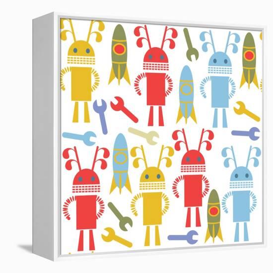 Colorful Cute Robots and Monsters Pattern-Luizavictorya72-Framed Stretched Canvas