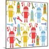 Colorful Cute Robots and Monsters Pattern-Luizavictorya72-Mounted Art Print