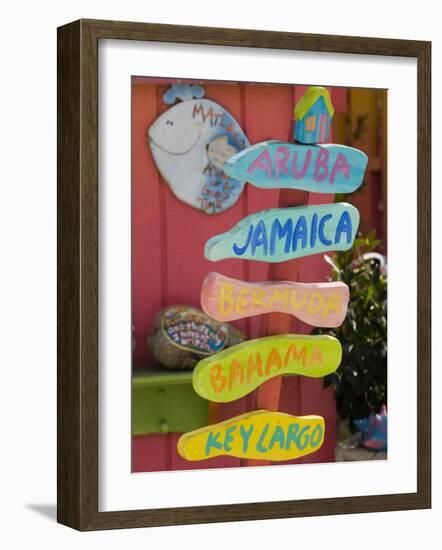 Colorful Directions Sign, Pine Island, Florida, USA-Walter Bibikow-Framed Photographic Print