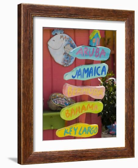 Colorful Directions Sign, Pine Island, Florida, USA-Walter Bibikow-Framed Photographic Print