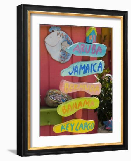 Colorful Directions Sign, Pine Island, Florida, USA-Walter Bibikow-Framed Photographic Print