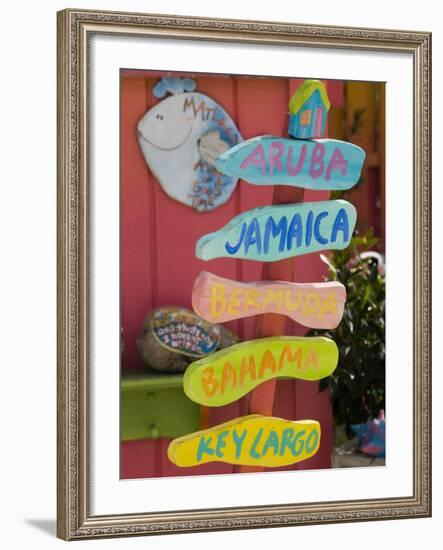 Colorful Directions Sign, Pine Island, Florida, USA-Walter Bibikow-Framed Photographic Print