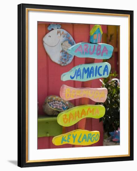 Colorful Directions Sign, Pine Island, Florida, USA-Walter Bibikow-Framed Photographic Print