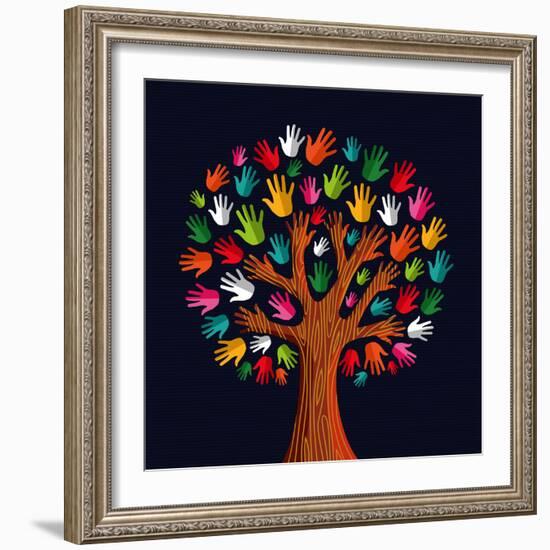 Colorful Diversity Tree Hands Illustration-Cienpies Design-Framed Art Print