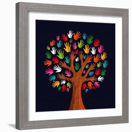 Colorful Diversity Tree Hands Illustration-Cienpies Design-Framed Art Print