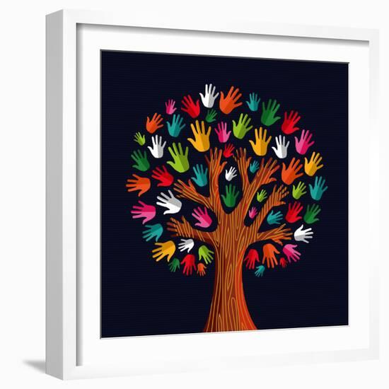 Colorful Diversity Tree Hands Illustration-Cienpies Design-Framed Art Print